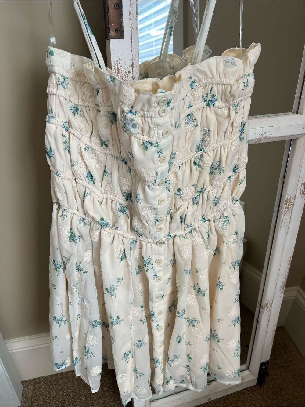 Talulah Floral Button-Front Sundress with Blue Green flowers